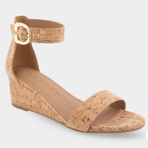 AEROSOLES Willis Cork Ankle Strap Wedge - Cork Tan, size 10